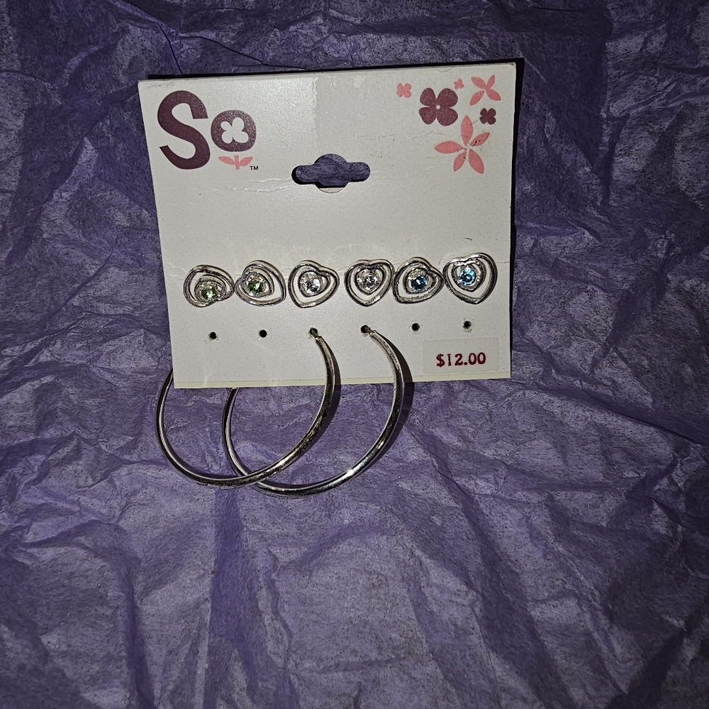 Brand new never worn silver  heart earrings and 1 pair of hoops
